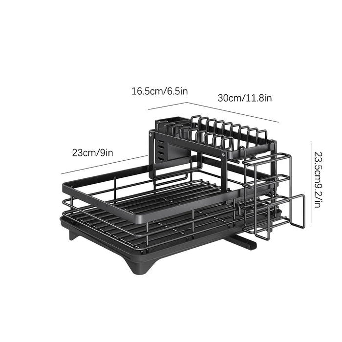 2-Tier Stainless Steel Dish Rack — Large Capacity with Cutting Board Holder & Drainboard