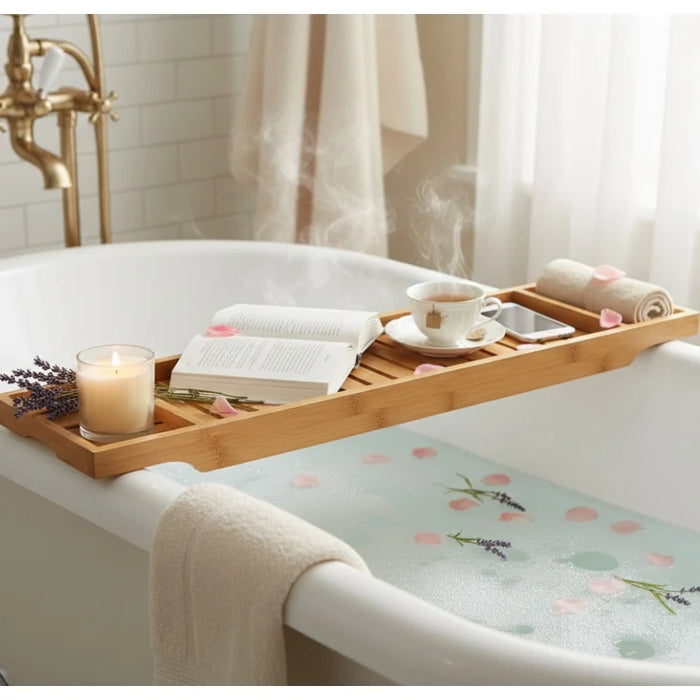 Natural Bamboo Bath Caddy Tray – 70 cm, White Finish
