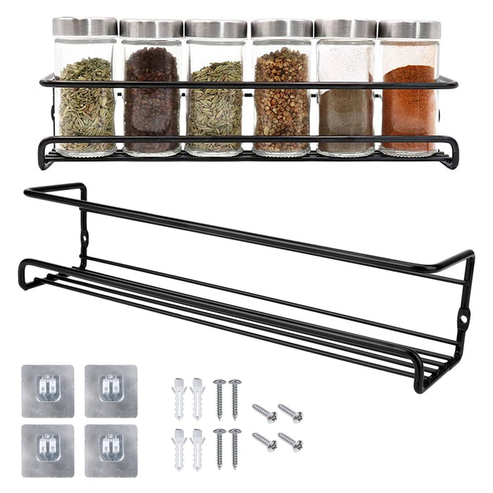 Metal Kitchen Hanging Racks 2-Pack — Wall-Mounted Single-Layer Spice Shelves