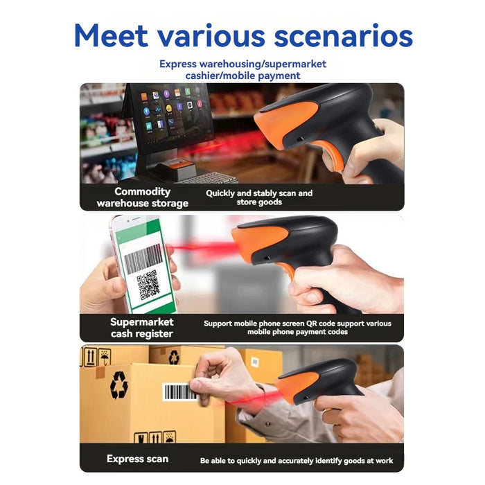 2D/1D Handheld Barcode Scanner — Wired, 2.4G Wireless & Bluetooth QR Reader