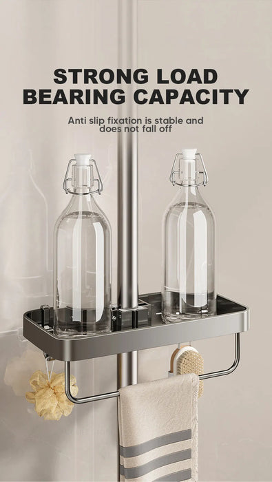 Punch-Free Shower Caddy (Single or Double) — Space Aluminium Shelf with Optional Towel Rail