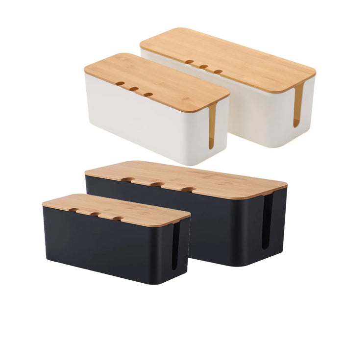 Large Cable Management Box – Wooden‑Style Cord Organizer for Power Strips, TV, Computer & USB Hub