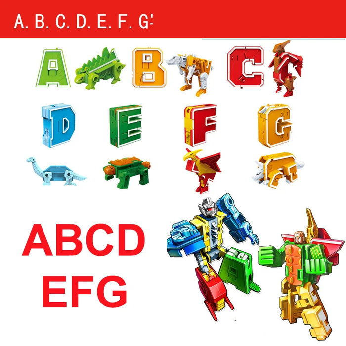 GUDI 26-piece A–Z Transforming Alphabet Robot & Dinosaur Building Block Toys