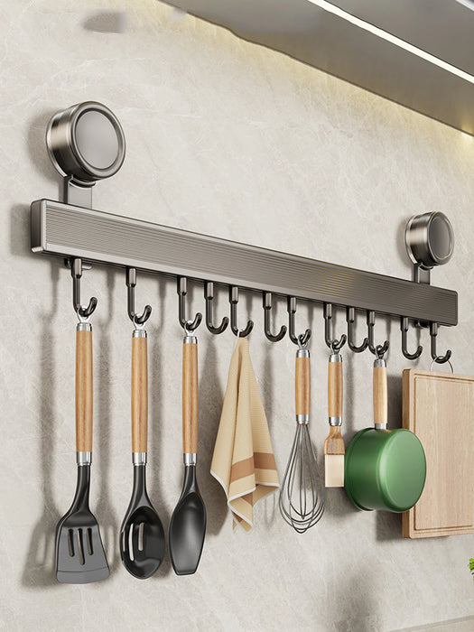 No-Punching Kitchen Rail with Hooks — Space Aluminium, Electroplated (30/40/50cm)