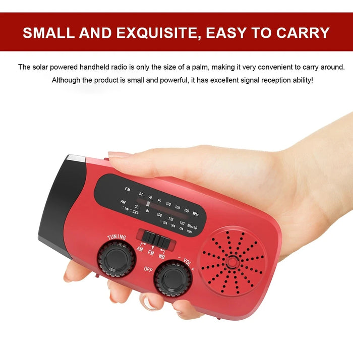 Solar Hand-Crank Emergency Radio with LED Torch — 2000mAh, USB Charging