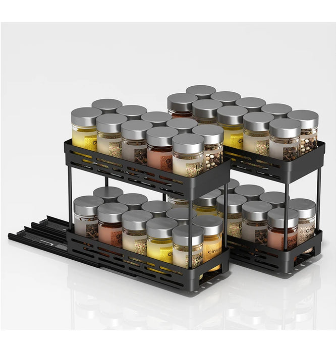 Pull-out 2-Layer Plastic Spice Rack — Large Capacity Kitchen Organiser