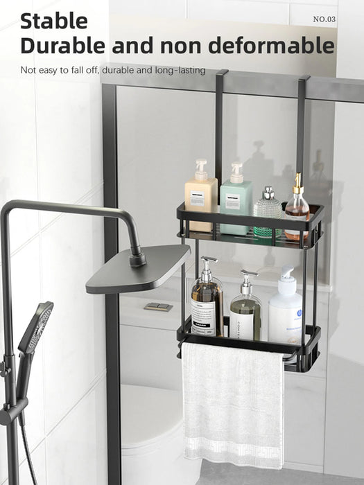 QH Dual-Tier Shower Caddy — Metal & Plastic Bathroom Shelf (Wall or Over-Door)