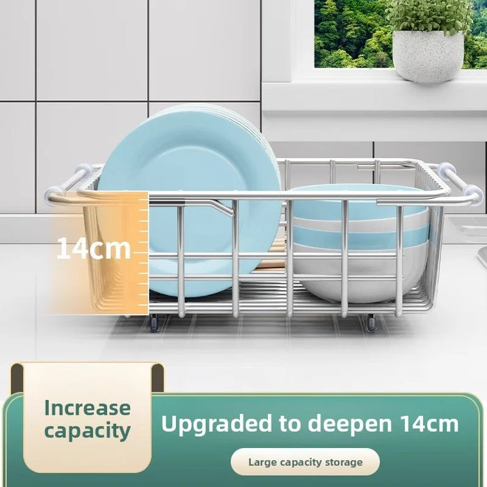 Telescopic Stainless Steel Sink Drainer Basket – Dish Rack Organiser