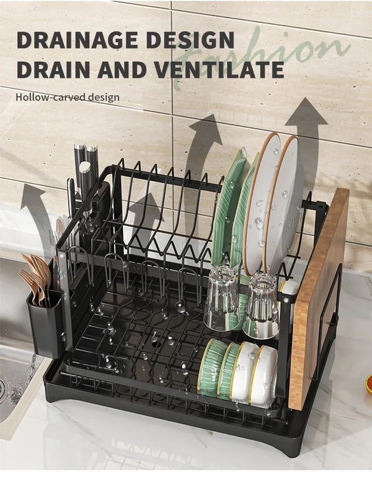 Stainless Steel 2-Tier Dish Rack — Hygienic Residue-Free Drying, Compact Kitchen Organiser