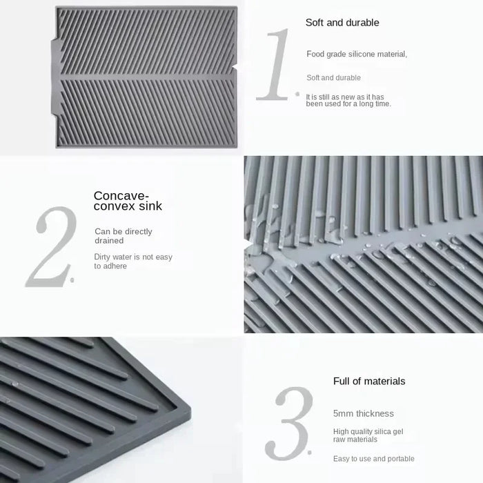 Silicone Kitchen Drain Mat — Non-Slip Heat-Resistant Drying Pad, Rectangle Trivet (Grey, S/M/L)