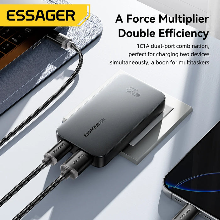 65W GaN USB-C PD & QC 3.0 Fast Charger – USB-C + USB-A, EU/UK/US Plug