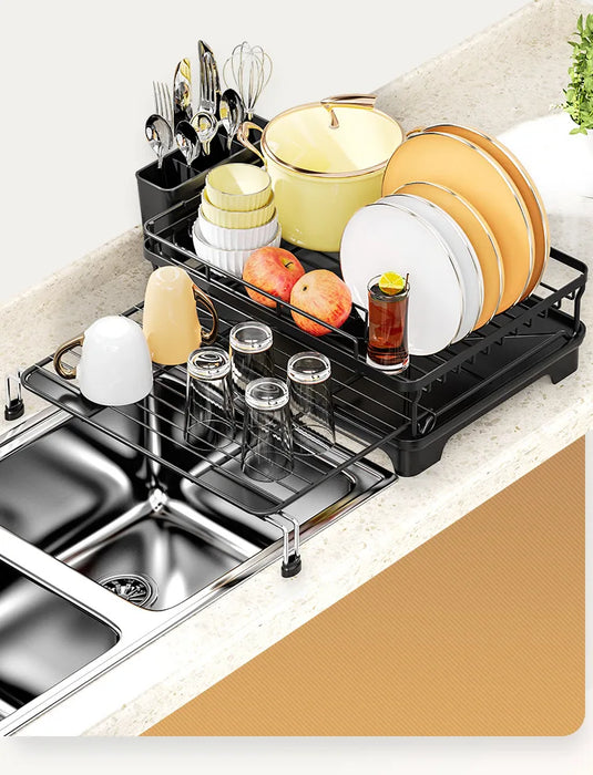 Extendable Over‑Sink Dish Drying Rack – Carbon Steel, Large Capacity