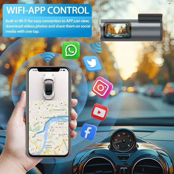 4K Wi‑Fi GPS Dash Cam — Mini Front DVR with 24‑Hour Parking Mode & G‑Sensor