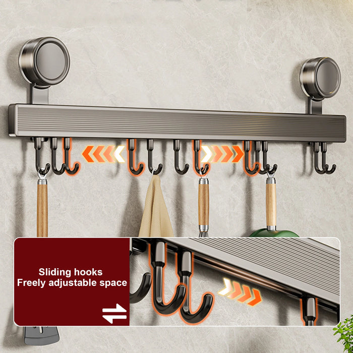 No-Punching Kitchen Rail with Hooks — Space Aluminium, Electroplated (30/40/50cm)