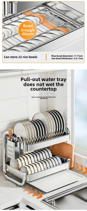 2- or 3-Tier Stainless Steel Dish Rack — Deep Plate & Bowl Drainer