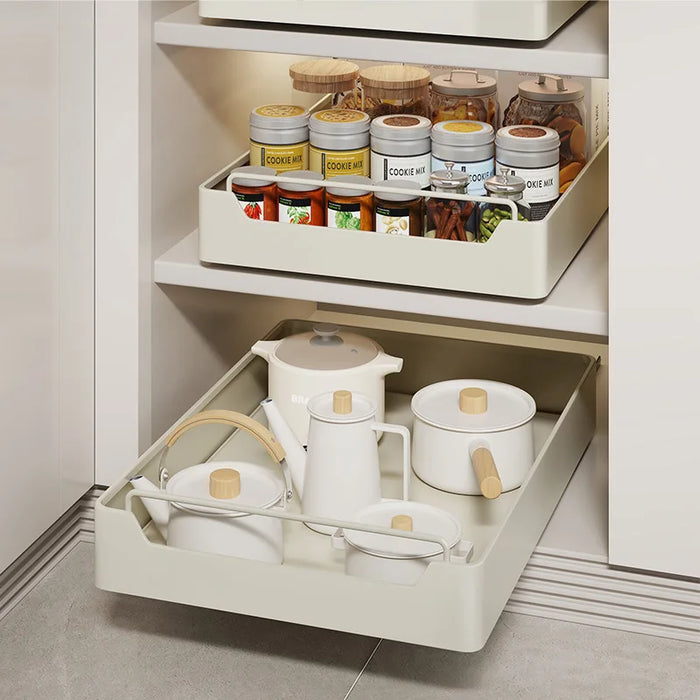 Metal Slide‑Rail Pull‑Out Cabinet Organiser with Self‑Adhesive Base