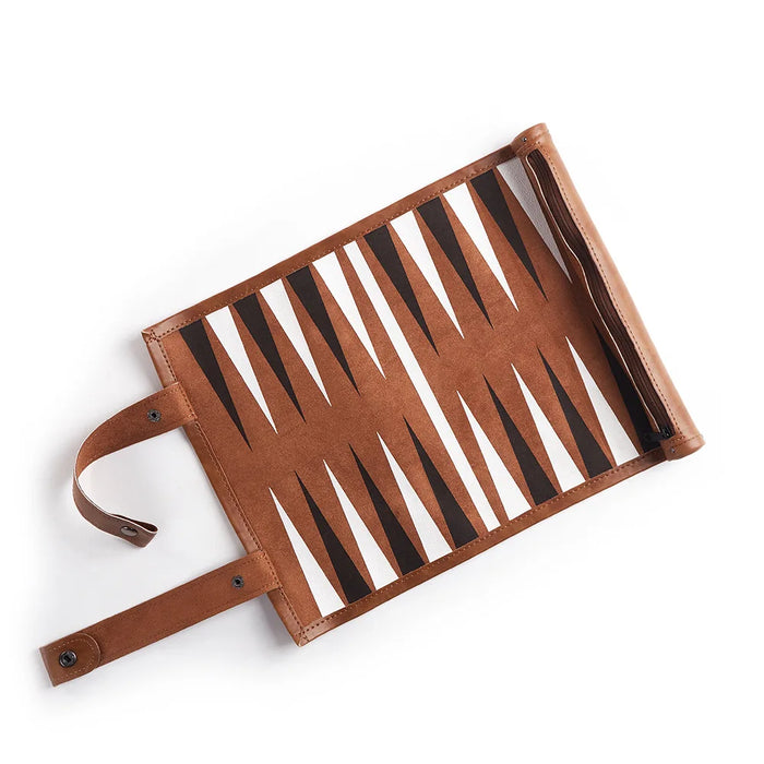 Portable Foldable Backgammon Travel Set — PU Leather Roll-Up Board with Pieces & Dice