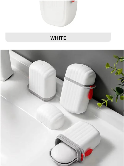 Portable Sealed Soap Box – Waterproof Travel Soap Dish with Draining Design, White 8×5×11cm