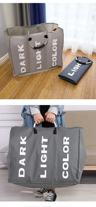 3-Compartment Foldable Laundry Hamper Bag – Waterproof Oxford Fabric