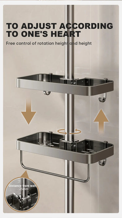Punch-Free Shower Caddy (Single or Double) — Space Aluminium Shelf with Optional Towel Rail