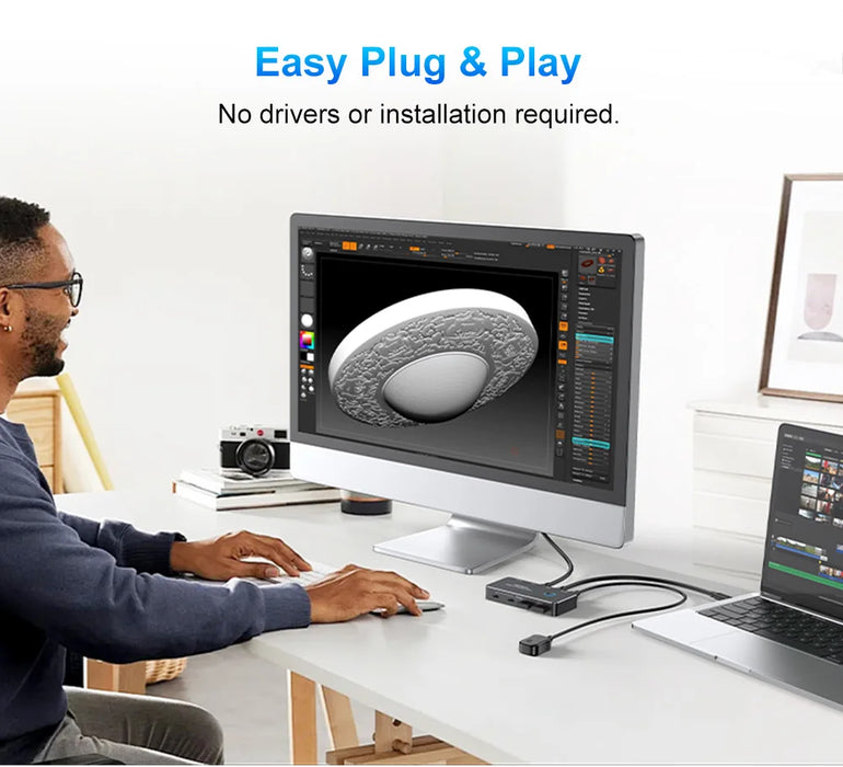 RSHTECH USB‑C KVM Switch RSH‑A201C — 2 Computers, 4 USB Devices, Controller