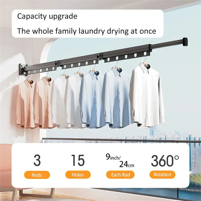 Aluminium Folding Wall-Mounted Drying Rack — Space-Saving Collapsible Clothes Hanger