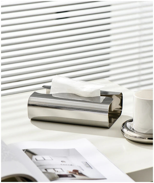 Stainless Steel Tissue Box — Irregular Pull-Paper Dispenser (Silver)