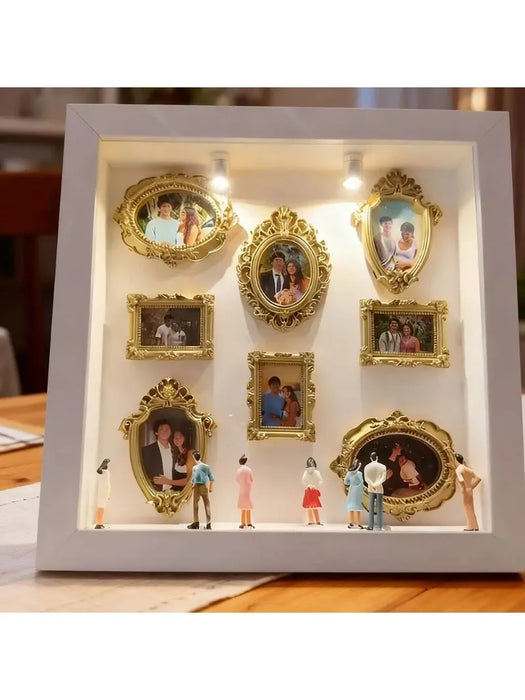 DIY Mini Museum Silhouette Box – Creative Memory Display Kit with Miniature Statues & Gold Frames