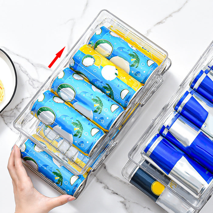 2-Tier Automatic Roll-Down Fridge Drink Dispenser — Clear Stackable Can Organiser