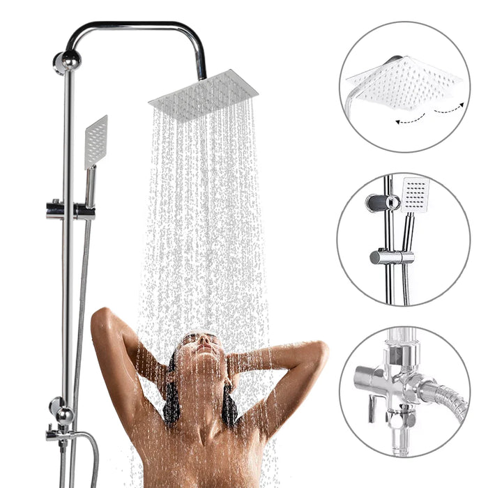 Square Stainless Steel Shower Head Set with 8-inch Rainfall & Mixer