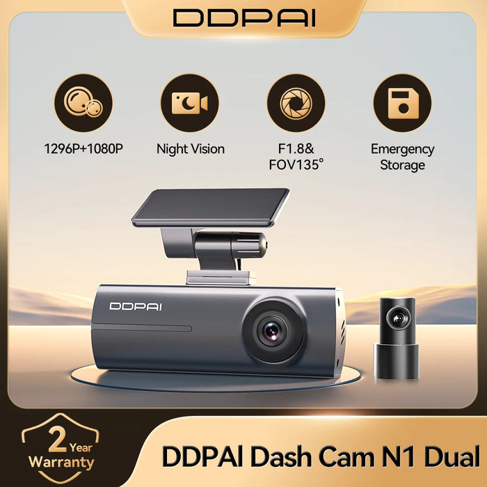 N1 Dual Dash Cam — 1296P Front & 1080P Rear, NightVIS, App Control