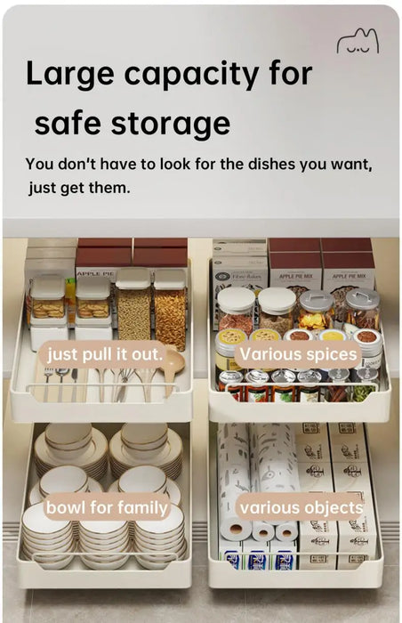 Metal Slide‑Rail Pull‑Out Cabinet Organiser with Self‑Adhesive Base