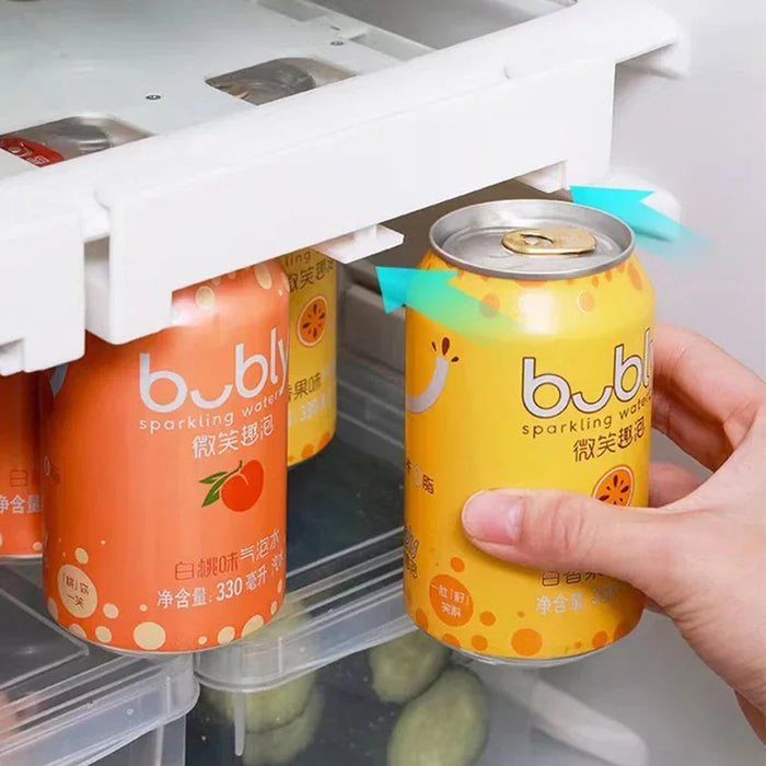 Fridge Hanging Drawer Can Dispenser – Plastic Beverage Rack, Holds 8 Cans (17x28cm)