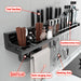40cm Wall-Mounted Hanging Spice & Pot Rack — Black Metal Kitchen Shelf with Hooks