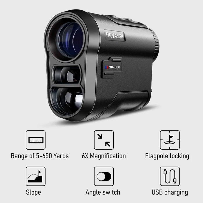 Golf Laser Rangefinder with Slope & Flag Lock — 6x Magnification, Type‑C Recharge (600/1000m)