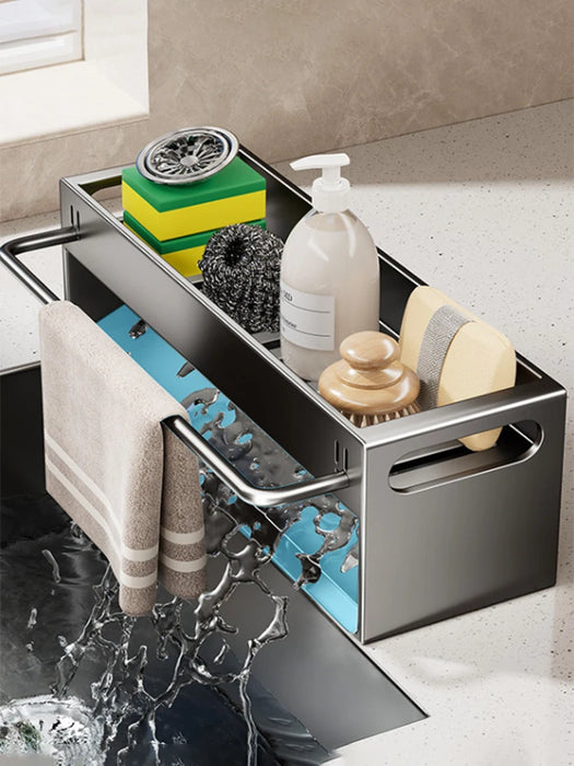 Extra-Large Carbon Steel Sink Caddy - Sponge & Soap Dish Countertop Organiser Rack