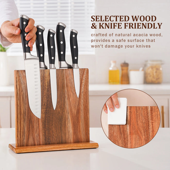 Acacia Wood Magnetic Knife Block – Kitchen Knife Holder with Strong Magnets