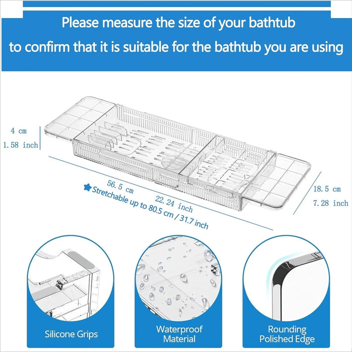 Extendable PET Bathtub Tray & Bathroom Storage Shelf — Adjustable Shower Caddy Organiser