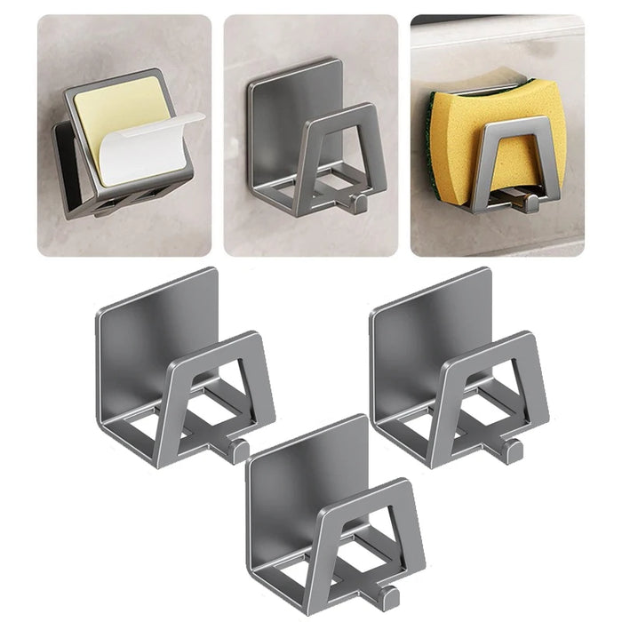 Self‑Adhesive Carbon Steel Sponge Holder — Sink & Bathroom Organiser, Black/Gray/White