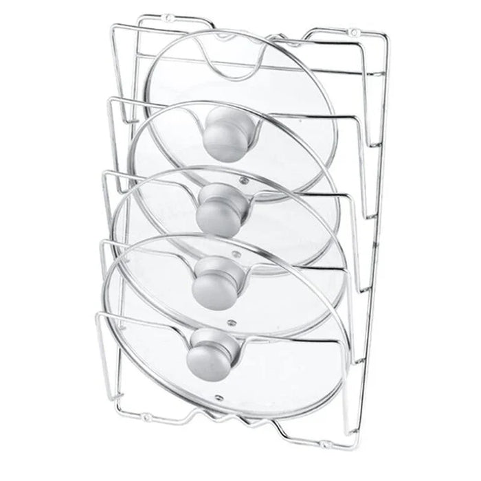 Five-Layer Wall-Mounted Pot Lid Rack — Iron Wire, Rust-Free, Silver