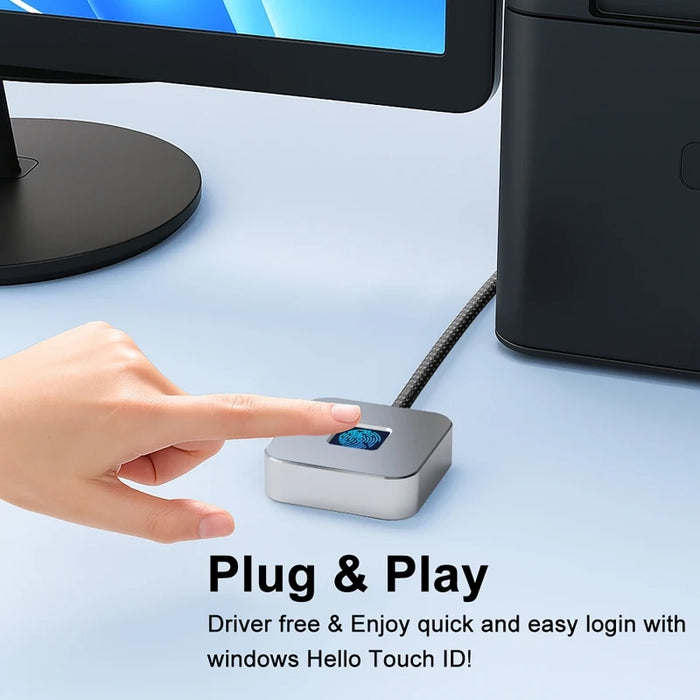 USB Fingerprint Reader for Windows Hello — 1.5m Braided Cable (Windows 11/10)