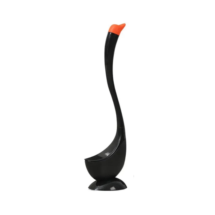Swan-shaped Long-handle Toilet Brush with Holder — Dense Bristles, ABS (White/Blue/Black)