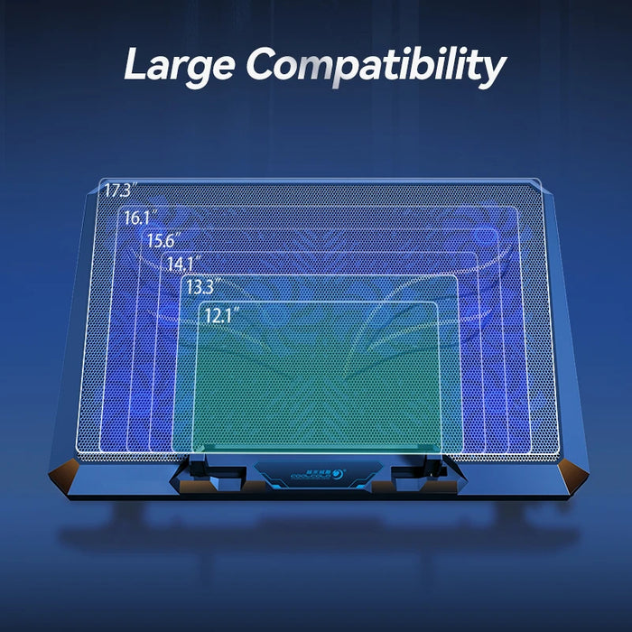 12-Fan Laptop Cooling Pad for 12–17.3 inch Laptops with Dual USB & Phone Stand