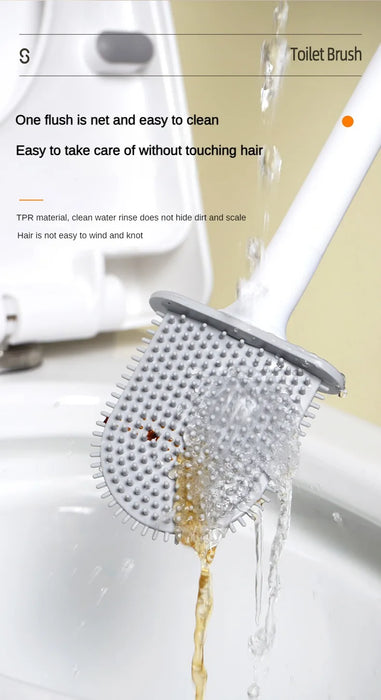 Mini Silicone Toilet Brush with Anti‑Drip Base — Flexible Soft Bristles, Quick‑Dry Holder