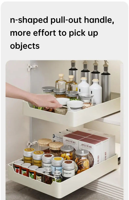 Metal Slide‑Rail Pull‑Out Cabinet Organiser with Self‑Adhesive Base