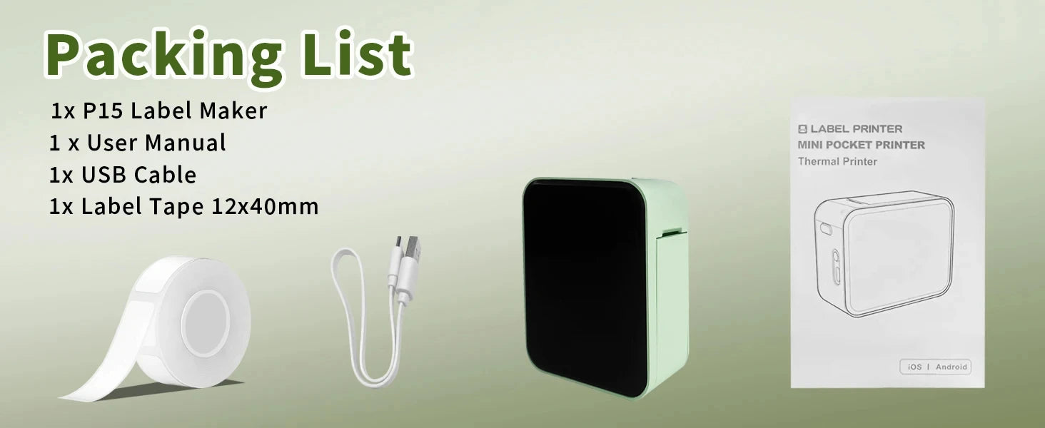 P15 Mini Portable Thermal Label Printer — Bluetooth, Inkless, Type-C Recharge
