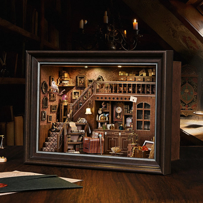 Secret Attic Book Nook Kit — 3D Wooden DIY Bookend with Light Effect