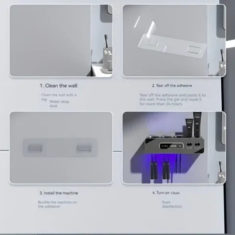 UV Sanitising Wall-Mounted Toothbrush Holder with Automatic Toothpaste Dispenser & USB Charging
