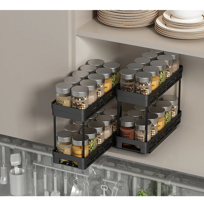 Pull-out 2-Layer Plastic Spice Rack — Large Capacity Kitchen Organiser