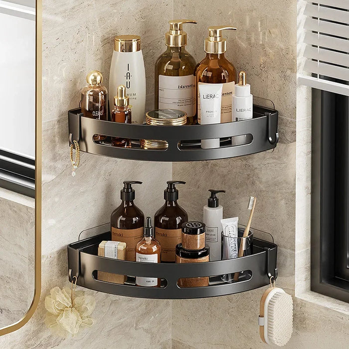 2pcs Corner Bathroom Shelf — Single-Tier Stainless Steel, No‑Drill Adhesive, Model FGR342